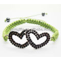 Black double heart alloy with diamante friendship bracelet